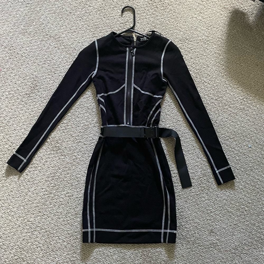 Manière De Voir Black Mini Dress with Contrast Stitching